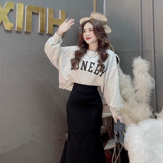 ÁO THUN TAY DÀI CROPTOP FORM RỘNG CÁ TÍNH (NGUYÊN SET) +KÈM CHÂN VÁY