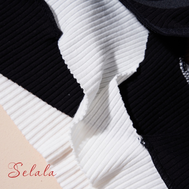 Áo 2 Dây Selala Gân Tăm Phối Sọc Ngang Dáng Ôm Có Sẵn Đếm 2D20