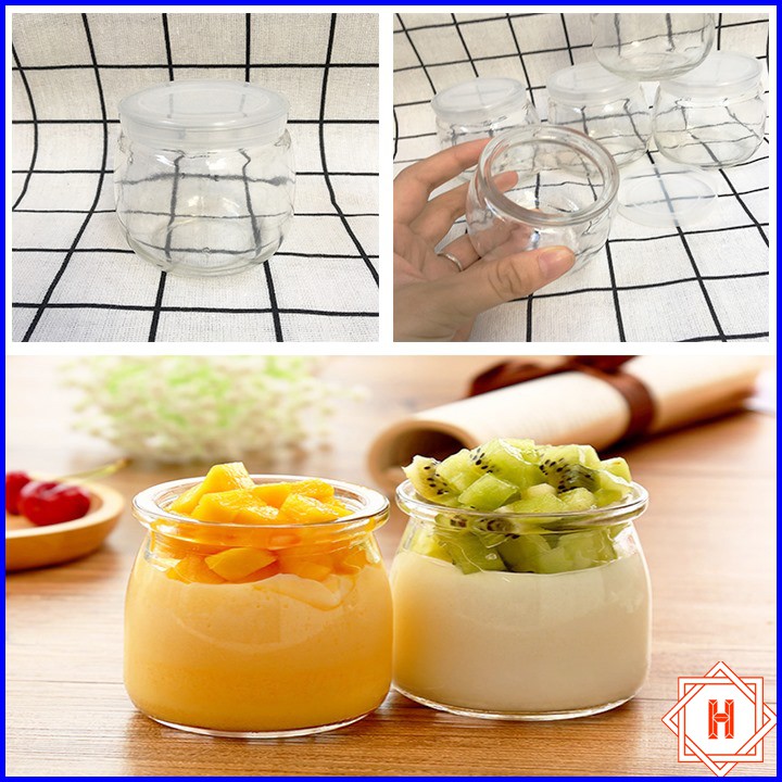  Combo 5 Hũ Thủy Tinh 200ml Tròn Làm Sữa Chua, Caramen, Pudding { H }