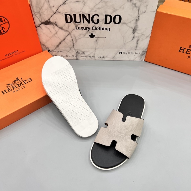 Dép lê nam chữ H quai da đế trắng kèm hộp - Dép lê nam siêu nét