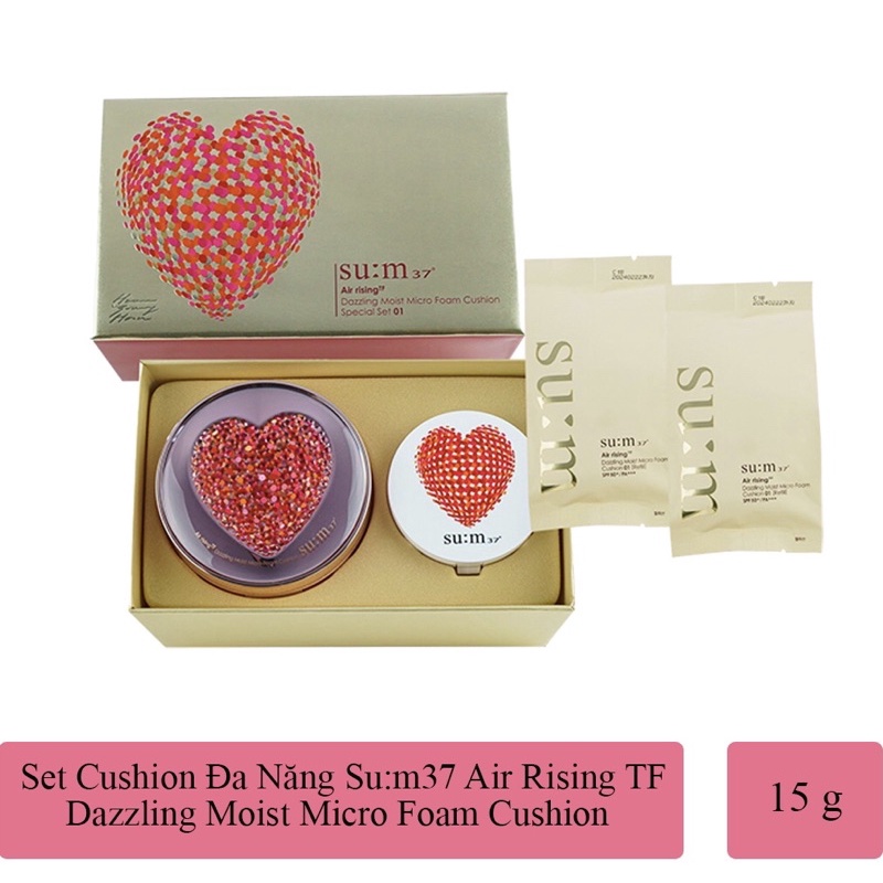 Set Phấn Nước Sum37 Trái Tim - Air Rising Dazzling Moist Micro Foam Cushion Sum Che Phủ Hoàn Hảo Chống Nắng Bảo Vệ Da