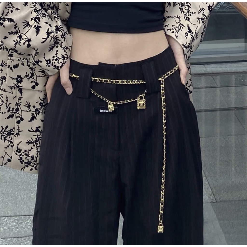 Đai váy thắt lưng belt xích phối da ba khóa hai tầng phối đồ cực chất