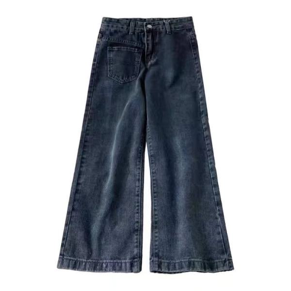 Quần jean nữ SUXI cạp cao ống rộng màu trơn đơn giản