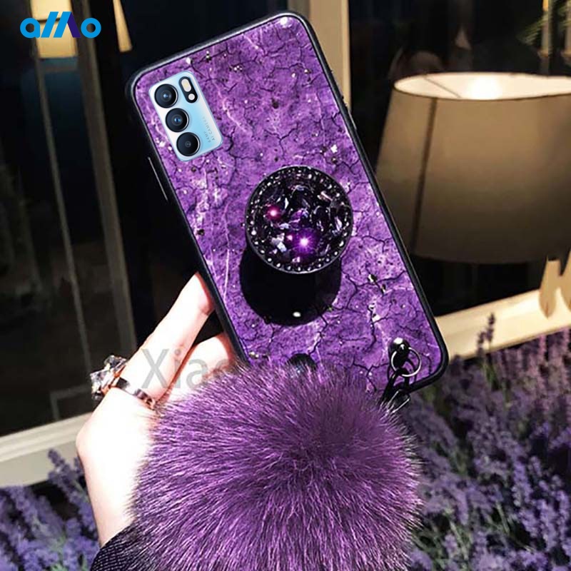 Ốp Điện Thoại Dẻo Đính Đá Kèm Quả Cầu Bông Sang Trọng Cho Oppo Reno 6z 5g Oppo Reno6 Z 5g