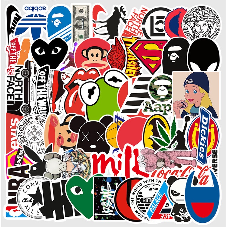 50 Sticker in hình vô diện dễ thương dán trang trí laptop, mũ nón bảo hiểm, vali, xe ga, ván trượt