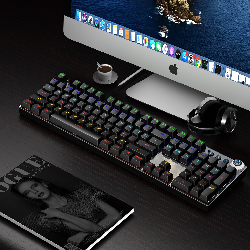 Bàn phím máy tính RGB LED PRO Bàn phím chơi game văn phòng LEAVEN K990 Bàn phím cơ di động dễ thương