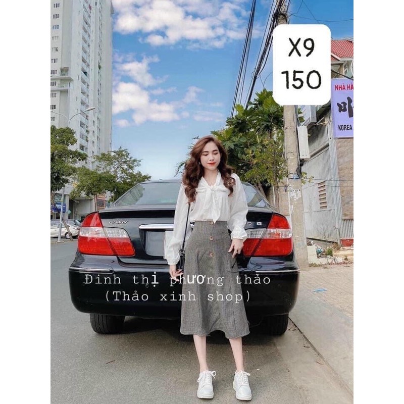 SET ÁO SƠ MI THẮT NƠ MIX CHÂN VÁY MIDI