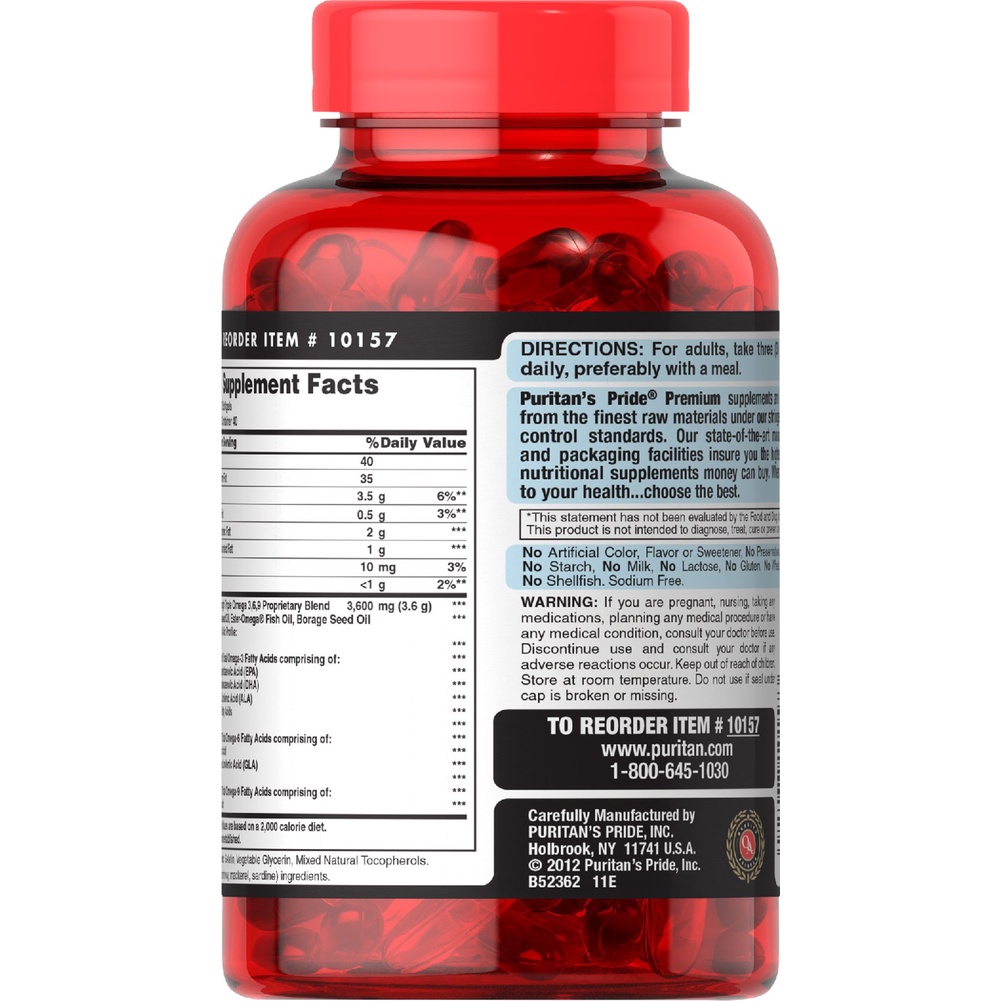 VIÊN UỐNG BỔ MẮT, NÃO, TIM, TĂNG CƯỜNG HỆ MIỄN DỊCH OMEGA 369 FISH, FLAX & BORAGE OILS PURITANS PRIDE 120 VIÊN