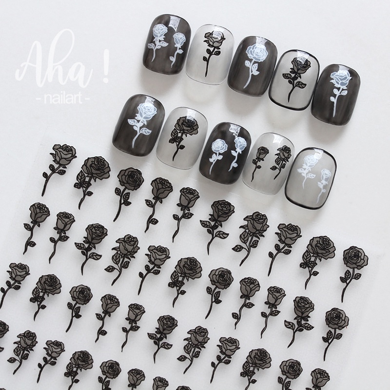 Sticker 3D Hình Học & Khói & Hoa Hồng Trắng Đen | Aha!