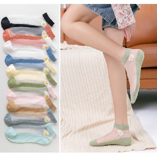 Tất nữ cổ ngắn, vớ tất lười nữ vải lưới co giãn họa tiết hoa cúc dễ thương TC99-VHT SHOP