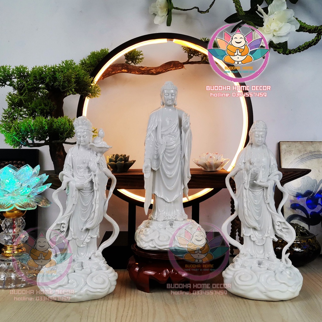 Bộ 3 Tượng Phật Tây Phương Tam Thánh Cao 23 cm