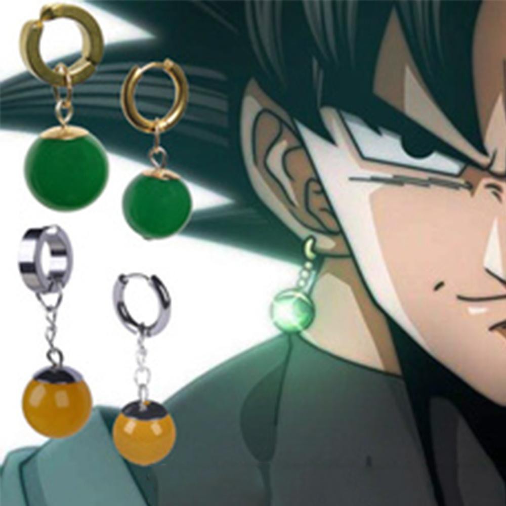 Đôi khuyên tai dạng kẹp đính quả cầu vàng/ xanh lá cây hóa trang nhân vật anime Zoro Potara Son Goku thời trang unisex