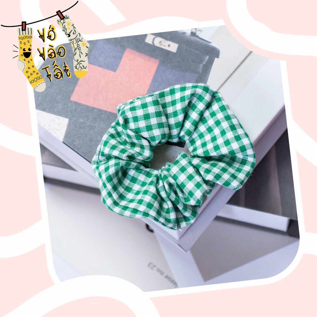 Buộc tóc scrunchies caro cổ điển bản nhỏ