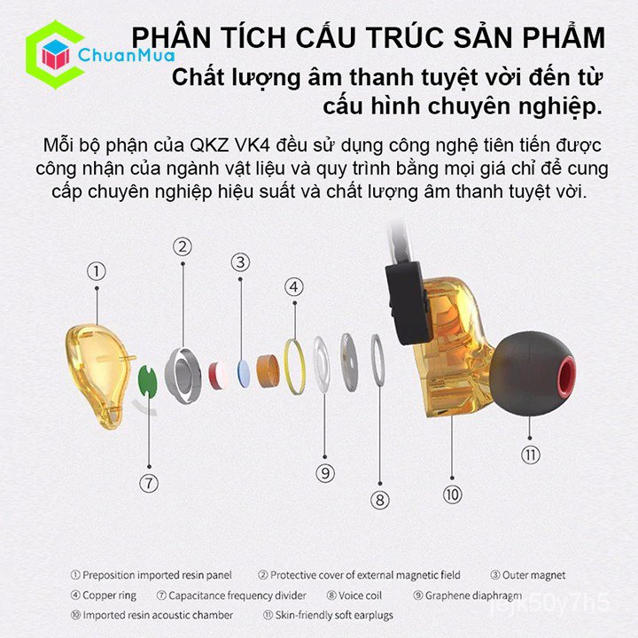 Tai Nghe Điện Thoại Nhét Tai QKZ AK6 Jack 3.5 Có Dây Bass Ấm (  Trong Suốt, Giá Rẻ, Gaming, Chơi Game Thủ, Nghe Nhạc )