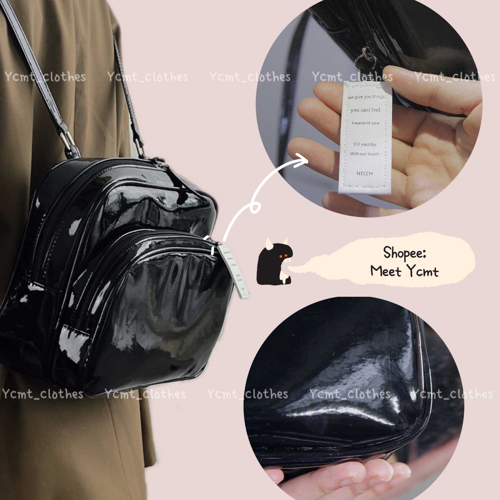 Balo mini đen da bóng cheap moment giống Jennie và Rose Blackpink