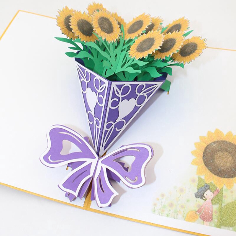 Greeting Gift Cards Sunflower Bouquet 3D Stereo Greeting Card Festival Postcard