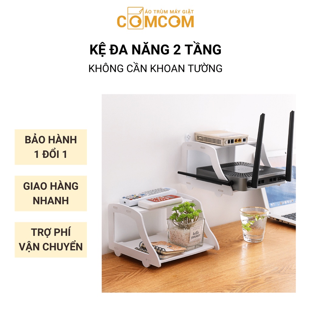Kệ wifi treo tường 2 tầng đựng modem wifi, đầu kỹ thuật số, remote - Chất liệu gỗ siêu bền, dễ lắp đặt