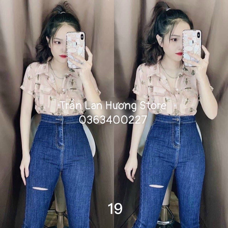 QUẦN JEAN DÀI CẠP CAO RÁCH NHẸ 1 NÚT