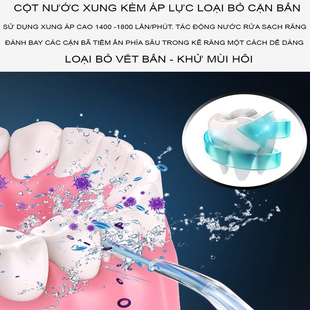 Máy tăm nước cầm tay cao cấp 3 chế độ tùy chỉnh vệ sinh răng miệng làm sạch kẽ hiệu quả chống thấm nước tặng kèm 4 đầu