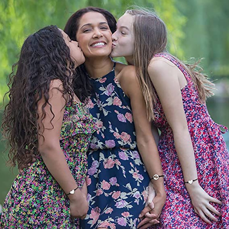 Flgo set 3 Vòng Tay Hình Trái Tim Rỗng Ghép Khắc Chữ Cho Mẹ Và Con Gái