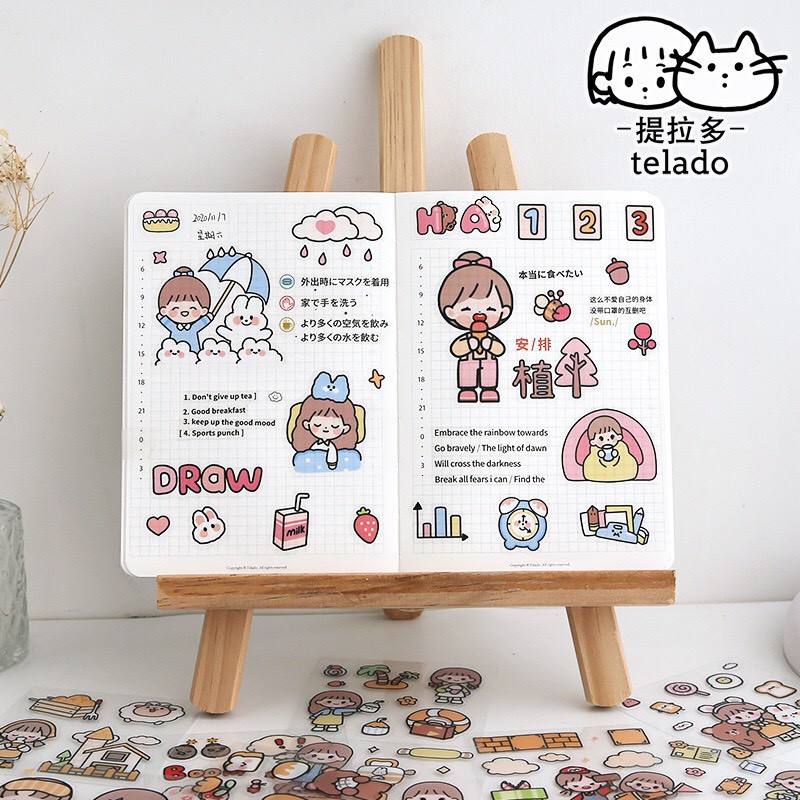 Bộ 1000 sticker dễ thương dán trang trí sổ. điện thoại. cốc , laptop .. có hộp đựng đi kèm