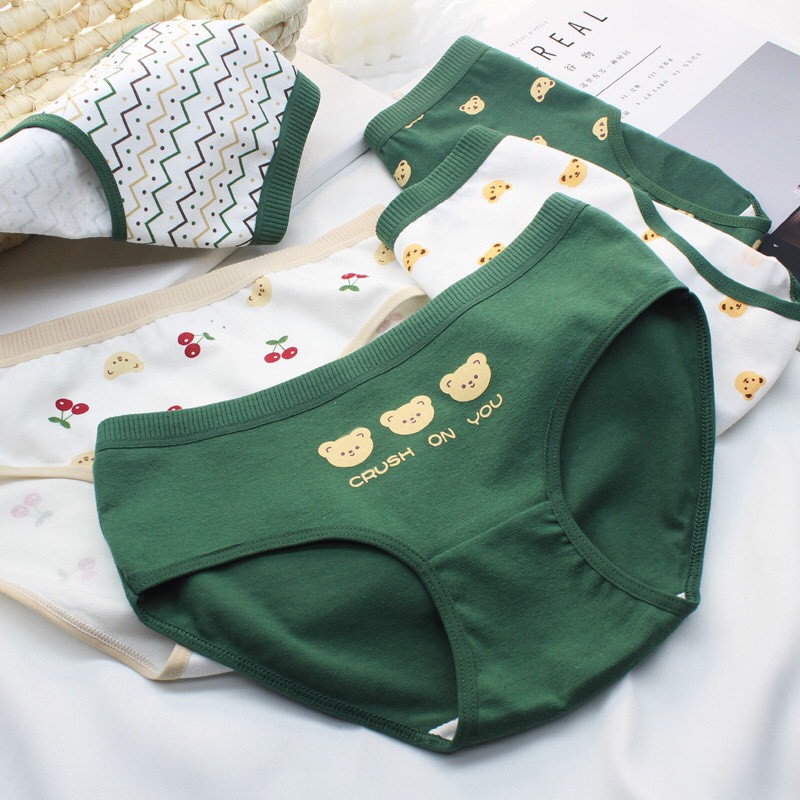 Combo Quần Lót Nữ Cotton 100% Hieu Store24h, Quần Gấu Xanh Lá Lưng Bản Siêu Phẩm - 1768
