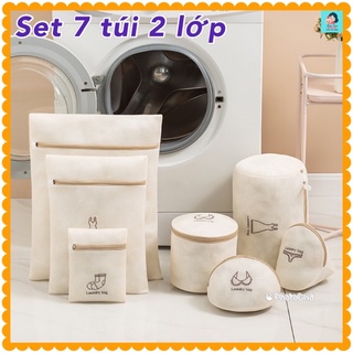 Combo 7 túi giặt 2 lớp có khóa kéo bảo vệ quần áo trong máy giặt (nhiều kích cỡ túi)