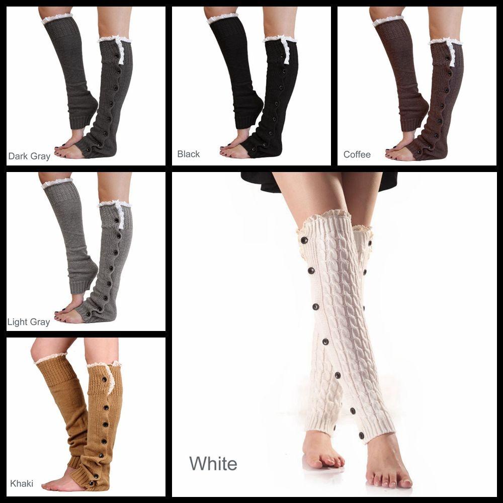 Vớ Ủ Ấm Chân Phối Ren Đính Nút Thời Trang Cho Nữ
