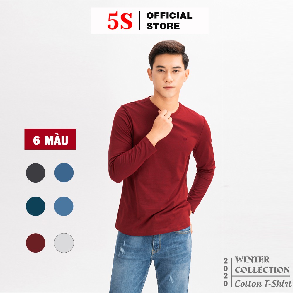 Áo Thun Dài Tay Nam 5S Cổ Tròn, 6 Màu Cơ Bản, Chất Liệu 95% Cotton, Phom Ôm Trẻ Trung, Vải Dày Vừa Phải