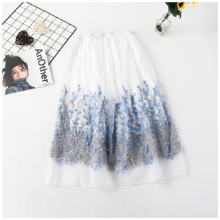 CHÂN VÁY THÊU ĐÍNH KHU VƯỜN HOA 3D  TUYỆT ĐẸP