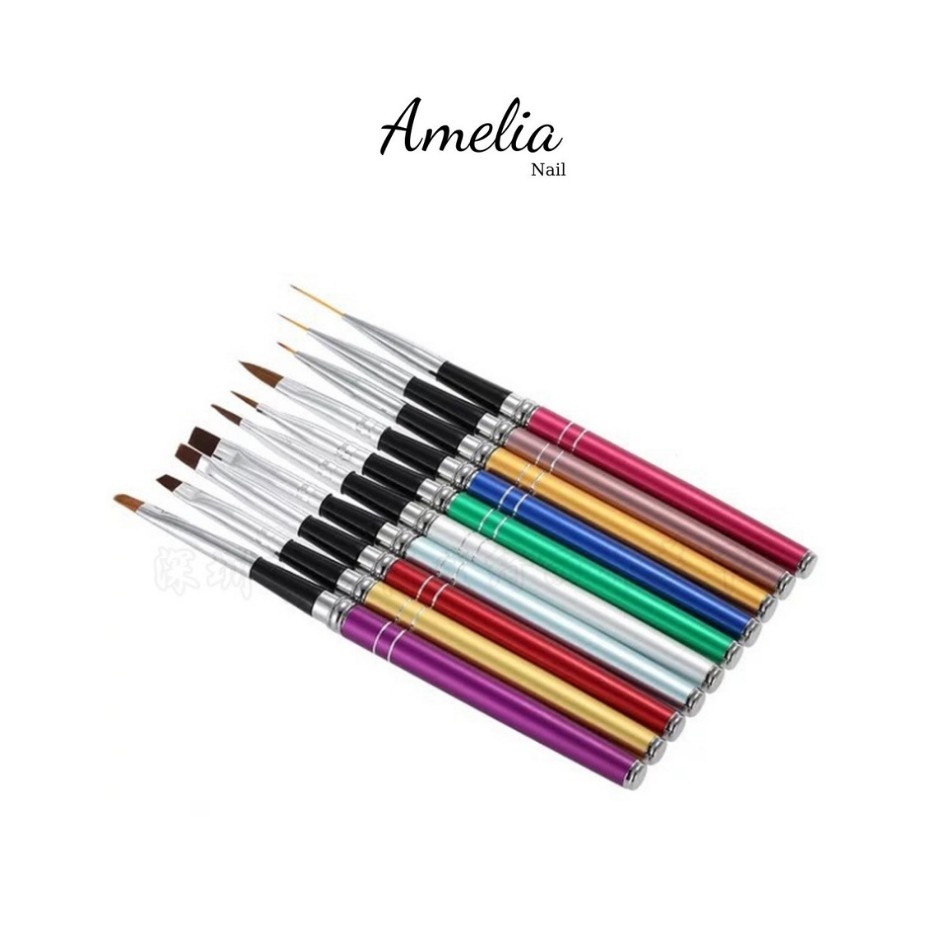 Cọ vẽ nail, bộ cọ 10 cây, vẽ móng: cọ nét, cọ hoa cúc, cọ bản, cọ màu nước