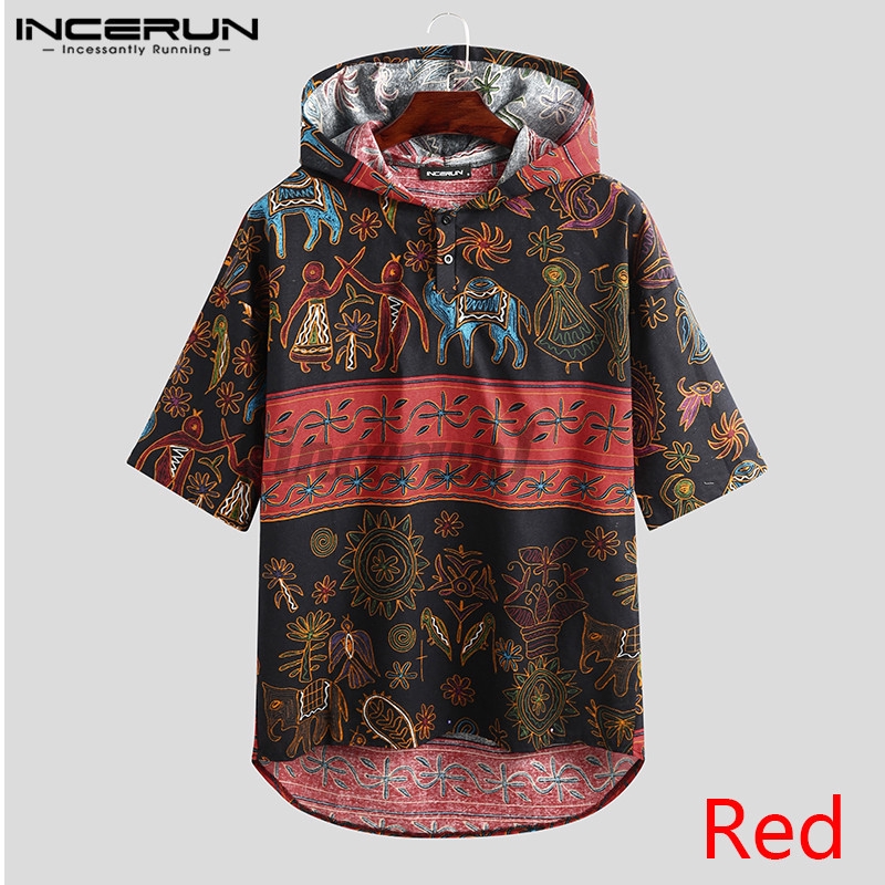 Áo Hoodie INCERUN Tay Ngắn In Họa Tiết Thổ Cẩm Dành Cho Nam | BigBuy360 - bigbuy360.vn