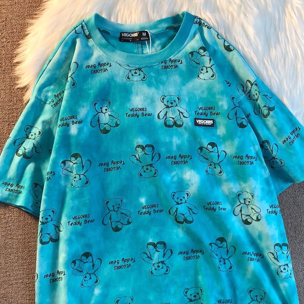 Áo thun PEWARNA IKAT tay ngắn dáng rộng in họa tiết gấu phong cách Hàn Quốc thời trang cao cấp dành cho các cặp đôi