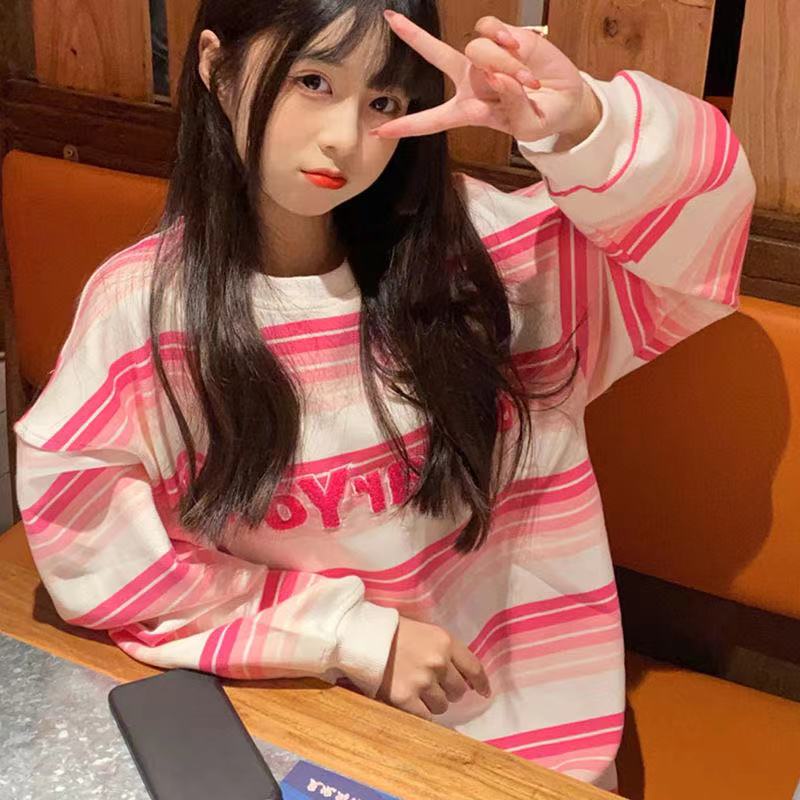Áo Sweater Mỏng Dáng Rộng Kẻ Sọc Kiểu Hàn Quốc Thời Trang Mùa Xuân Cho Nữ