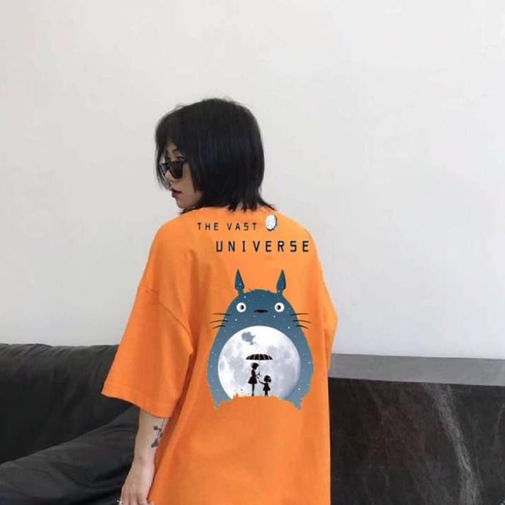 Áo thun tay lỡ nữ freesize phông form rộng dáng Unisex, mặc lớp, nhóm, cặp in chữ THE VAST hình TOTORO màu cam ⚡ *
