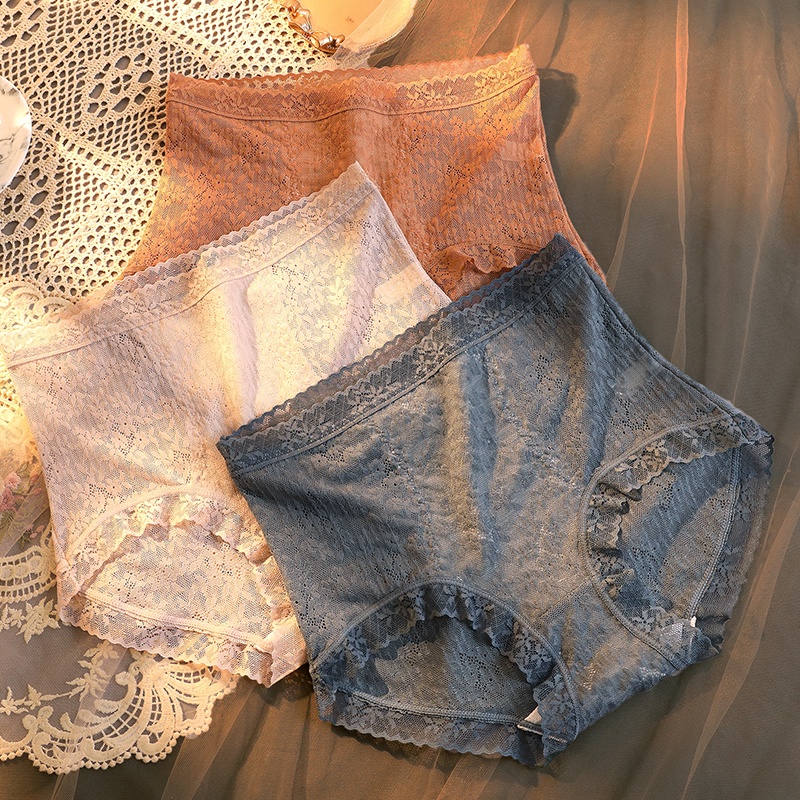 Quần lót AOWEINISI lưng cao phối ren phong cách quyến rũ dành cho nữ