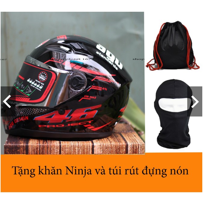 Nón AGU tem Đỏ 46, tặng khăn NINJA và túi đựng nón (Bảo hành 12T)