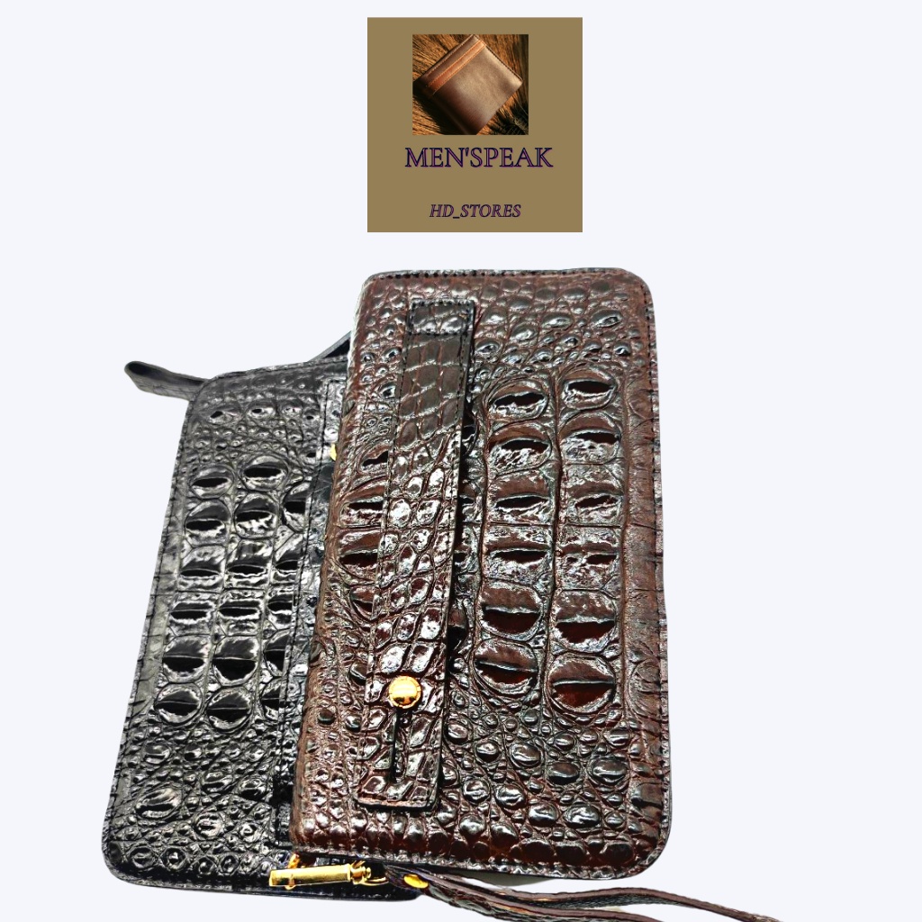 Ví da cá sấu nam, ví cầm tay  da cá sấu 1 khóa.
