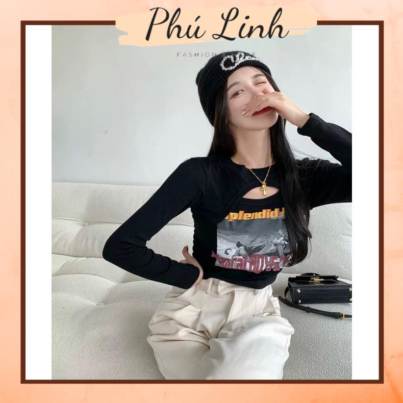 MS652 Áo thun nữ dài tay khoét ngực croptop PhuLinhShop