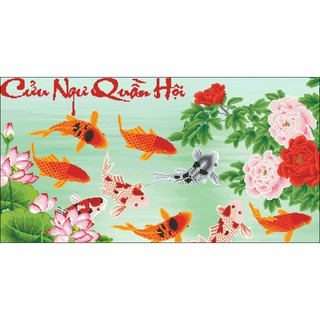 Tranh Thêu Chữ Thập Cửu Ngư Quần Hội