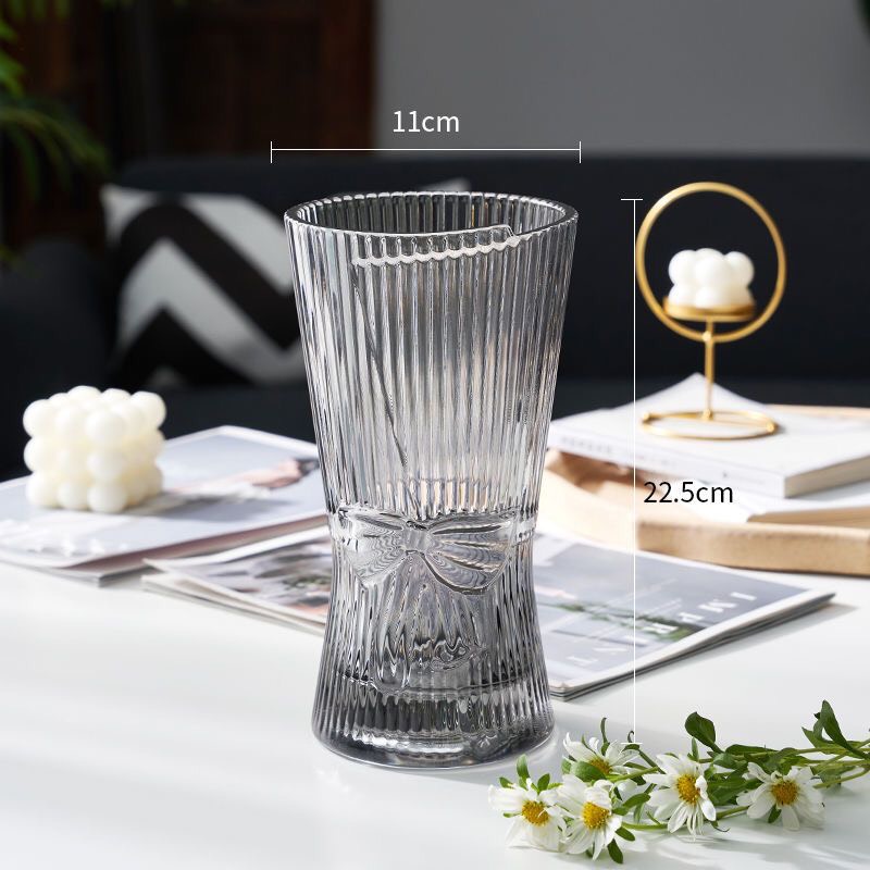 Lọ hoa thuỷ tinh sọc dọc Grado bình hoa cao cấp cổ loe LH066