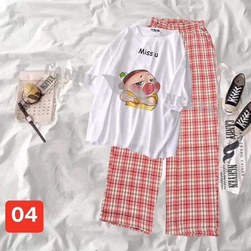 [Mã FAMAYWA2 giảm 10K đơn 50K] [RẺ VÔ ĐỊCH] Sét Áo Thun Tay Lỡ + Quần Caro Ống Rộng | BigBuy360 - bigbuy360.vn