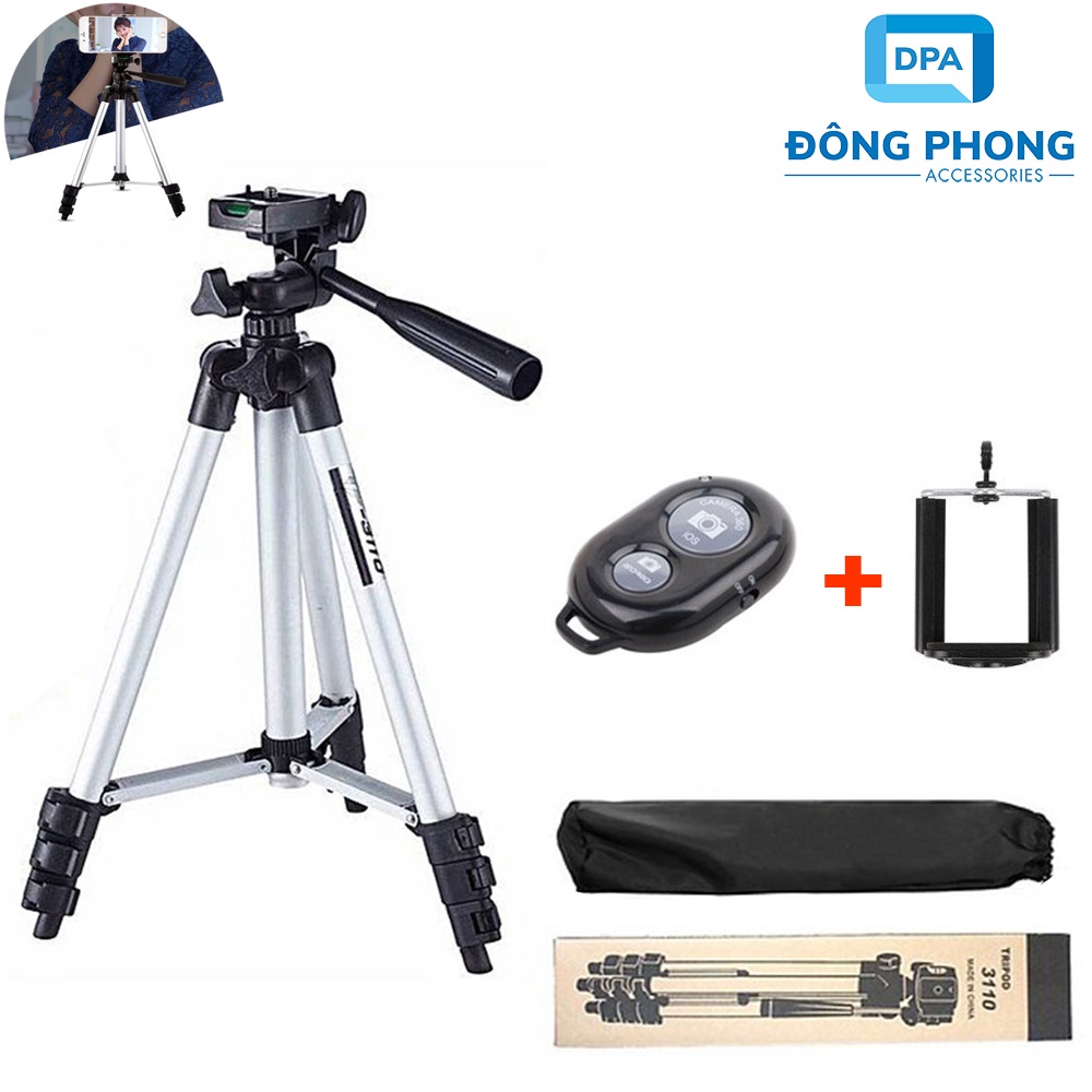 Combo Gậy Tripod Điện Thoại, Máy Ảnh TF 3110 Tặng Kẹp &amp; Remote