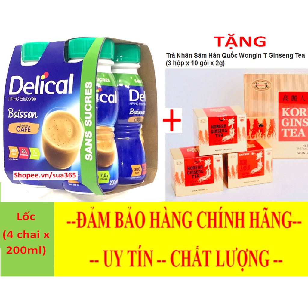 1 Lốc Sữa Delical 200ml ( Vani_ Cafe_ Socola) + Tặng Kèm 3 Hộp Trà Sâm Hàn Quốc