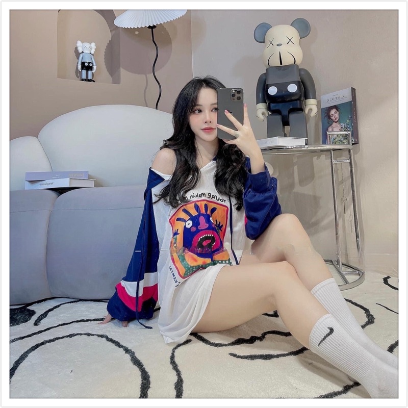Áo thun nữ form rộng gấu hàn quốc, áo phông nam nữ form rộng unisex dài tay style giấu quần