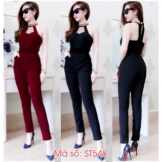 Jumpsuit đồ bay liền dài cổ yếm khoét cổ giống Ngọc Lan Phương