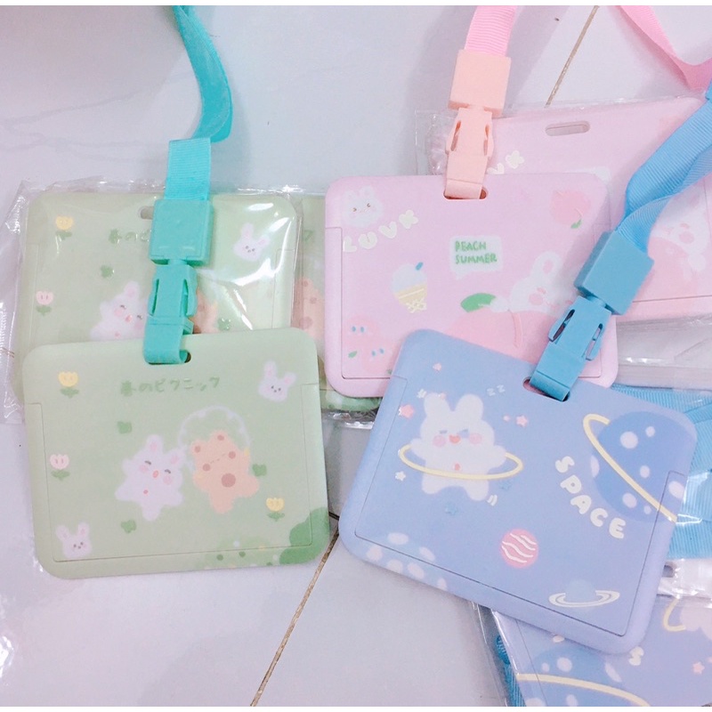 Thẻ đựng bảng tên ngang kèm dây đeo hình thỏ cute