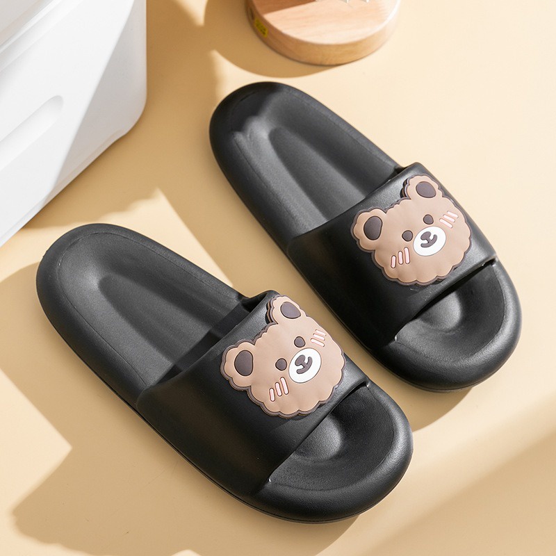 Dép Thời Trang Nữ Đế Bánh Mì Hình Họa Tiết Gấu Xinh Xắn Mang Êm Chân Chống Trơn