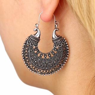 1 Đôi Bông Tai Bạc Chạm Khắc Bộ Lạc Người Digan Dân Tộc Dành Cho Nữ ☆Shbarbie