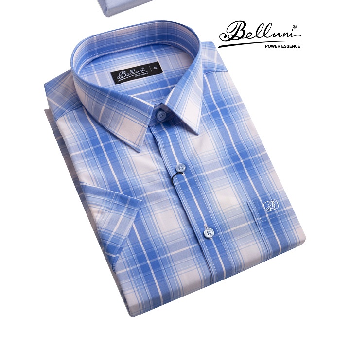 Áo sơ mi nam ngắn tay BELLUNI chất Bamboo sọc caro - ABN.BP.BE.202.B4